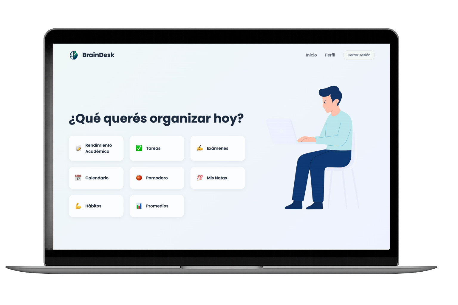Vista previa de la aplicación BrainDesk en un computador